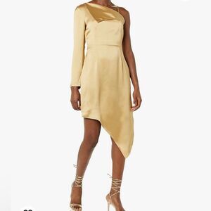 Making the Cut Szn 3 Capsule One Sleeve Asymmetrical Gold Cocktail Dress NWT